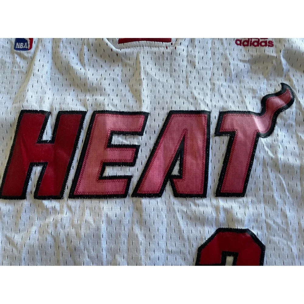 Adidas NBA Miami Heat Dwyane Wade 3 Jersey White Mesh XXL +2 Length Mens **READ*